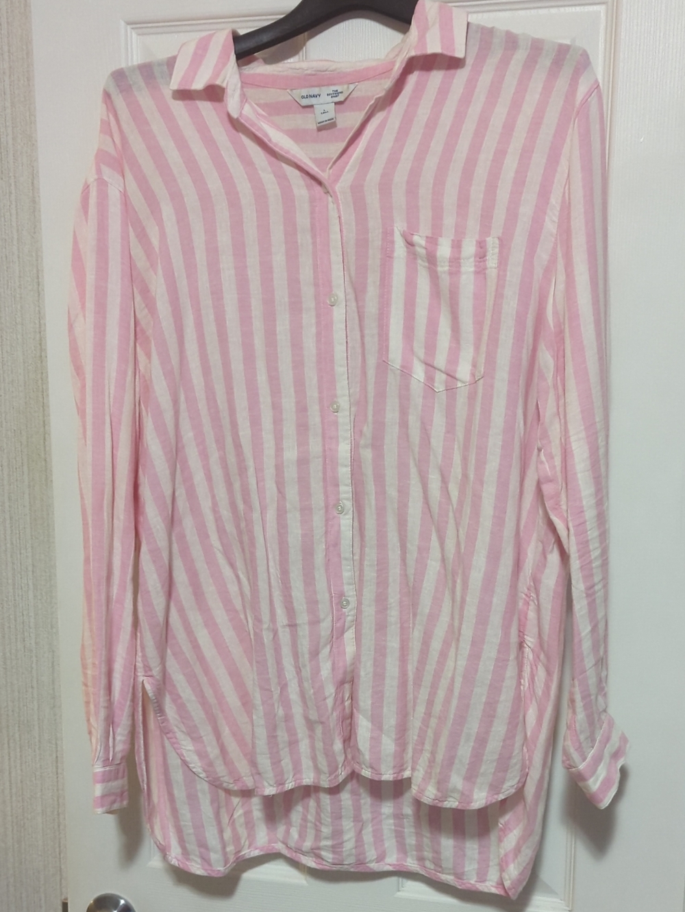 Women's Striped Pink & White Button-Up Shirt